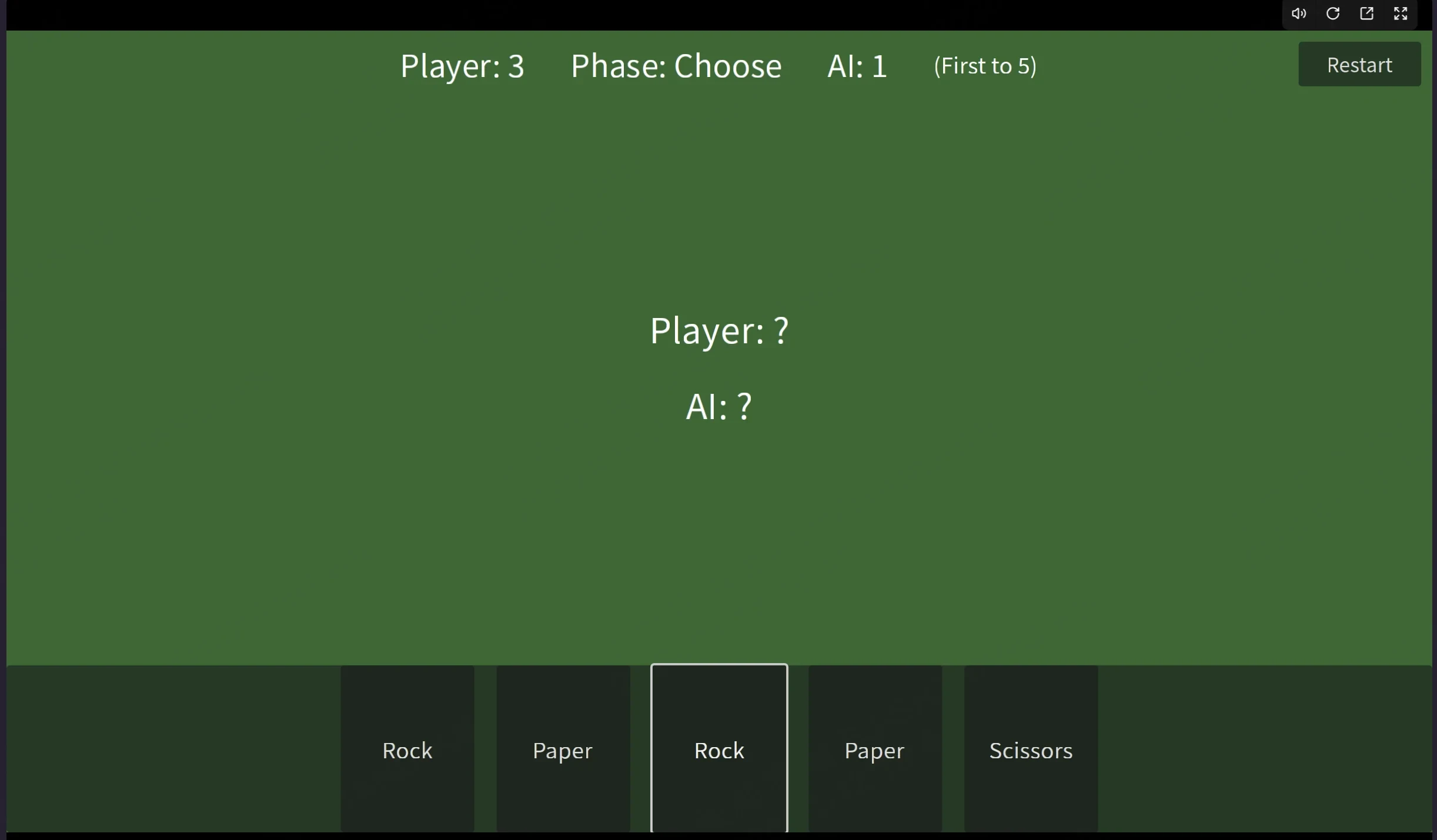 Rock-paper-scissors game v1 interface showing card selection and gameplay